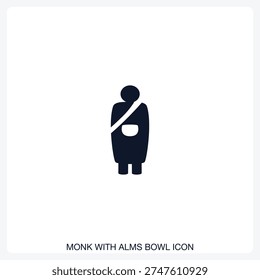 Monk with Alms Bowl Icon solid vector icon with a bold, minimal design. Suitable for presentations, websites, apps, infographics, and various digital or print projects.
