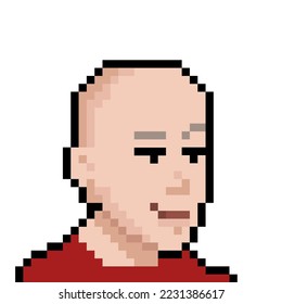 Monk with bald head in pixel style NFT Concept. Vector illustration