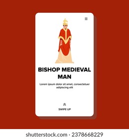 monk bishop medieval man vector. ancient history, historic male, character sword monk bishop medieval man web flat cartoon illustration