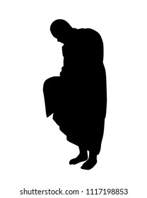 Monk in buddhism silhouette vector