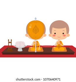 Monk In The Buddhist Ceremony, Vector Illustration