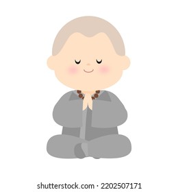 A monk character holding a rosary and praying.