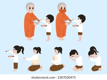 monk and children character object element for thai culture