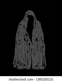 monk in clothes is sitting, silhouette