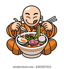 Monk Cute Mascot Japanese Ramen Noodle