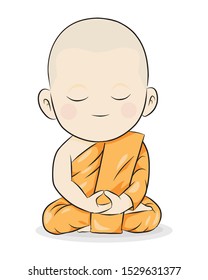The monk doing meditation. vector illustration isolated cartoon hand drawn