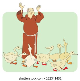 monk and geese