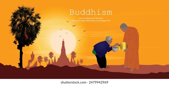 Es una actividad que se debe hacer en el budismo, en el día de la Ilustración vectorial de Cuaresma budista de fondo - Magha Puja, Asanha Puja, Vesak Puja Día