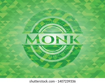 Monk green mosaic emblem. Vector Illustration. Detailed.