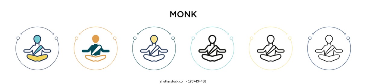 Monk icon in filled, thin line, outline and stroke style. Vector illustration of two colored and black monk vector icons designs can be used for mobile, ui, web