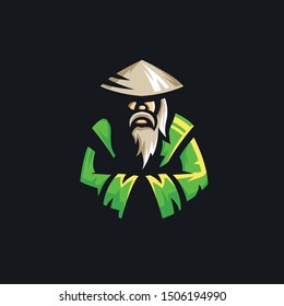 monk logo design illustration. monk mascot esport logo. master kungfu logo.