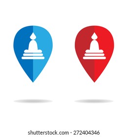 Monk map pointer icon check in location symbol on white background. Transport logistics concept. vector