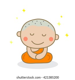 Un monje meditando con cara pacífica. Ilustración vectorial.