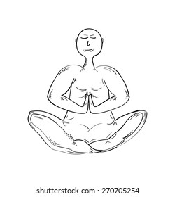 monk in meditating pose on white background, isolated