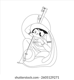 Monk meditating in simple lines