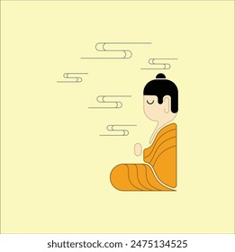 monk meditation flat vector illustration lineart. Eps 10