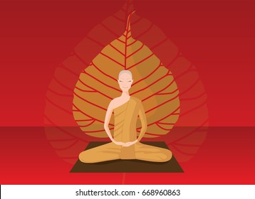 monk meditation in front of bothi leaf 