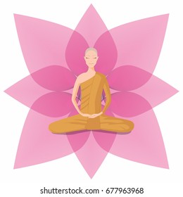 monk meditation in front of lotus background