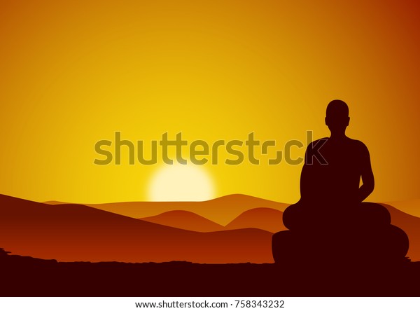 山に面して座禅し 横線と谷に太陽 ベクターイラスト のベクター画像素材 ロイヤリティフリー