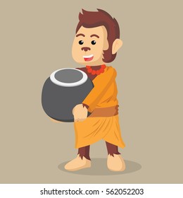 monk monkey holding bowl