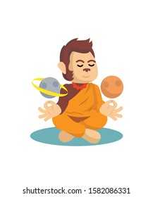 monk monkey meditating with planets vector