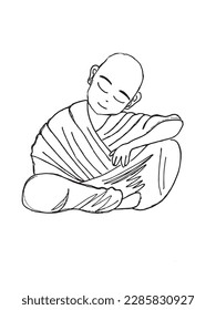 Monk outline illustration vector image. Hand drawn man sketch image artwork. Simple original logo icon from pen drawing sketch.