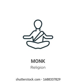 Monk outline vector icon. Thin line black monk icon, flat vector simple element illustration from editable religion concept isolated stroke on white background