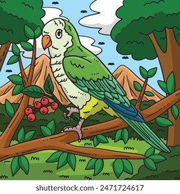 Monk Parakeet Bird Colored Cartoon Illustration