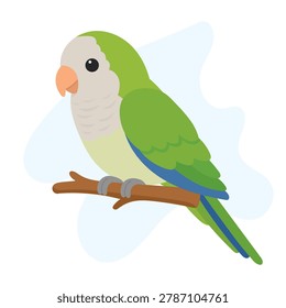 Monk parakeet resting on branch, Monk parakeet displaying bright green plumage, Myiopsitta monachus vector bird illustration.