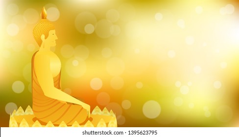 monk phra buddha side view sitting on lotus base for pray concentration composed release. colorful background. vector illustration eps10