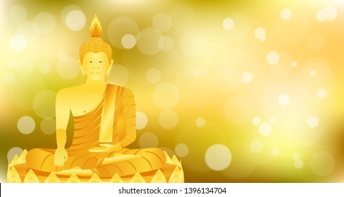 monk phra buddha sitting meditation on gold lotus base for pray concentration composed release. colorful background. vector illustration eps10