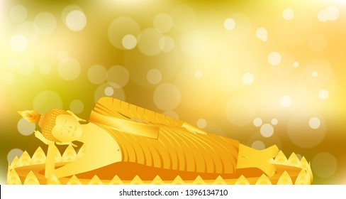 monk phra buddha sleeping meditation on gold lotus base for pray concentration composed release. colorful background. vector illustration eps10