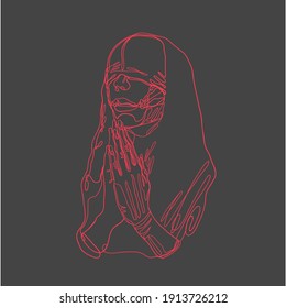 Ein Mönch. Ein Gebet. Eine Linie zeichnen.  Kann als Skizze einer Tätowierung verwendet werden. Line Art