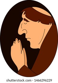 Monk praying, illustration, vector on white background.