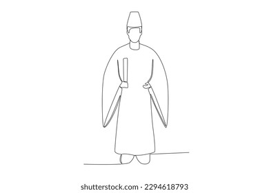 A monk prepares to perform a religious ritual. Monk one-line drawing