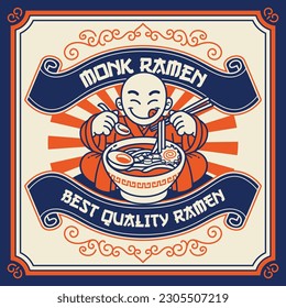 Monk Ramen Noodle Vintage Design