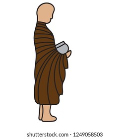 Monk receive food cartoon doodle vector illustration
