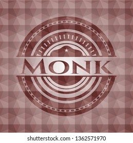 Monk red seamless badge with geometric pattern background.