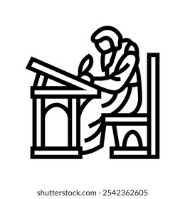 monk scribe byzantine line icon vetor. símbolo de contorno isolado símbolo preto ilustração