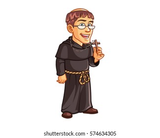 Monk Showing Cross Cartoon