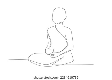 Un monje se sienta a hacer rituales. Dibujo monocasco de una línea