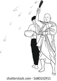 The monk sprinkle the holy water.