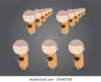 Monk walking cartoon animations vector