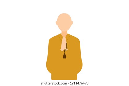 A monk who puts on beads and puts his hands together, upper body