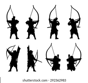 Monk-archers silhouette set