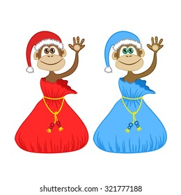 Monkey 2016 - cartoon set. Holiday Christmas vector illustration.
