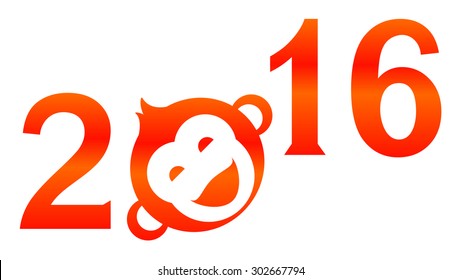 Monkey, 2016, fiery, red. Red, fiery lettering, numbers 2016, the laughing monkey icon. Logo. 