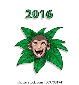monkey 2016 - hand drawn sketch style cartoon illustration. New year vector.