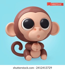 Monkey, 3d render vector cartoon icon