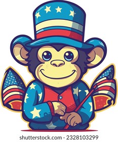 Monkey 4th of July Cute in the style of colorful animal